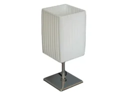 Tischleuchte BAILEY Silber Chrom mit Plissee Stoffschirm Weiß, Höhe 26cm