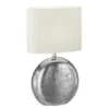 Tischleuchte CHAMBERY, Metallfuß Silber Antik, Leinenschirm Beige, Höhe 51cm