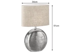 Tischleuchte CHAMBERY, Metallfuß Silber Antik, Leinenschirm Beige, Höhe 51cm