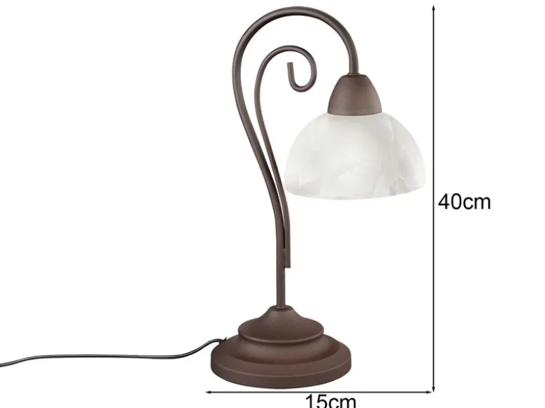Tischleuchte COUNTRY Landhaus mit Glasschirm Weiß, Rostoptik, Höhe 40cm