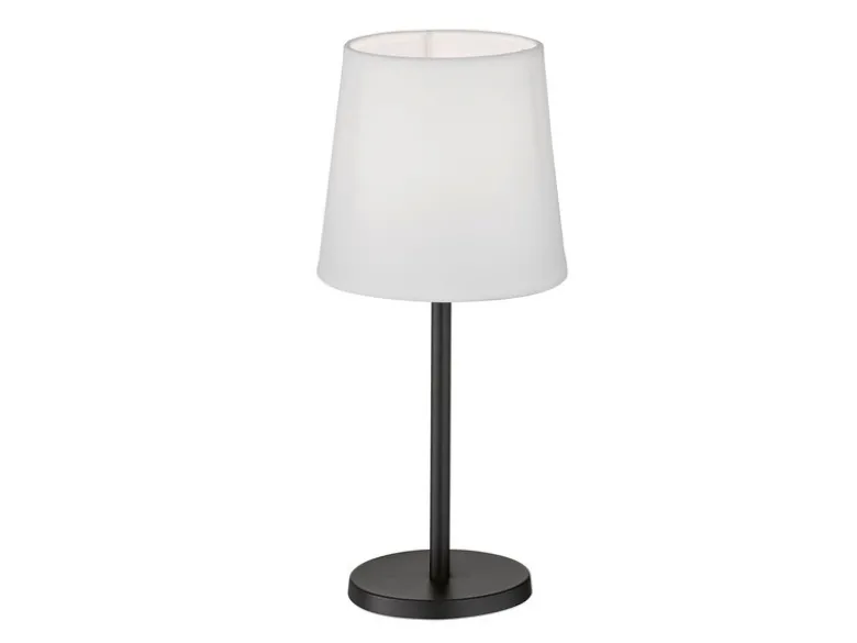 Tischleuchte EVE Schwarz mit Lampenschirm Stoff Weiß, Höhe 30cm
