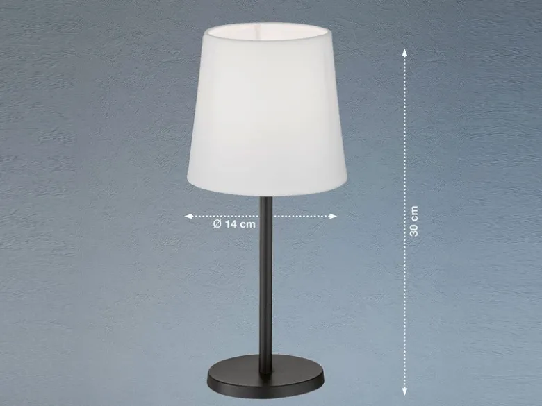 Tischleuchte EVE Schwarz mit Lampenschirm Stoff Weiß, Höhe 30cm
