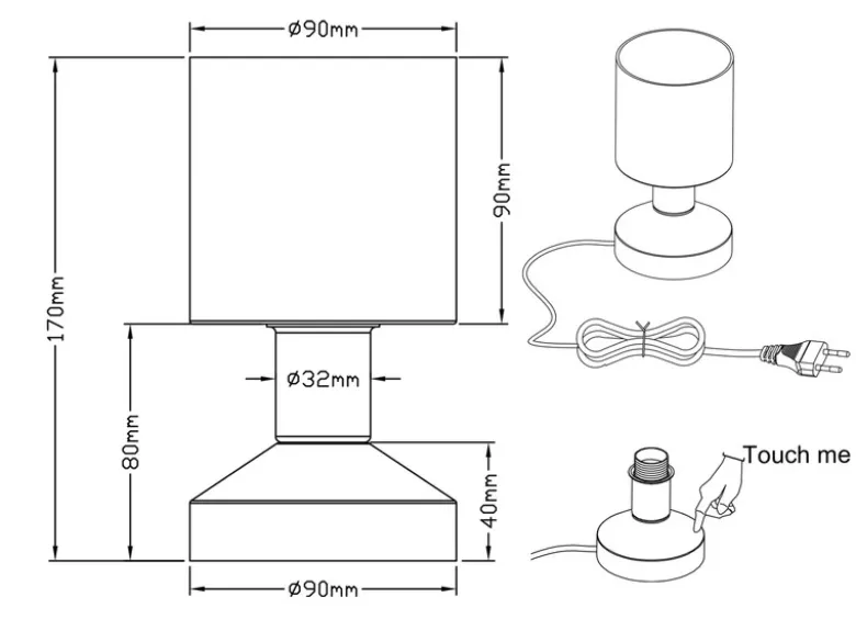 Tischleuchte GRAL Silber matt ON/OFF über Touch Sensor, Höhe 17cm