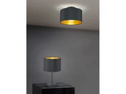 Tischleuchte HOSTEL Stoff Lampenschirm Schwarz & Gold, Höhe 33cm