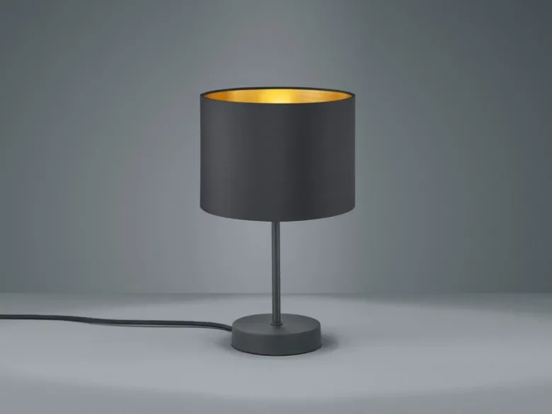 Tischleuchte HOSTEL Stoff Lampenschirm Schwarz & Gold, Höhe 33cm