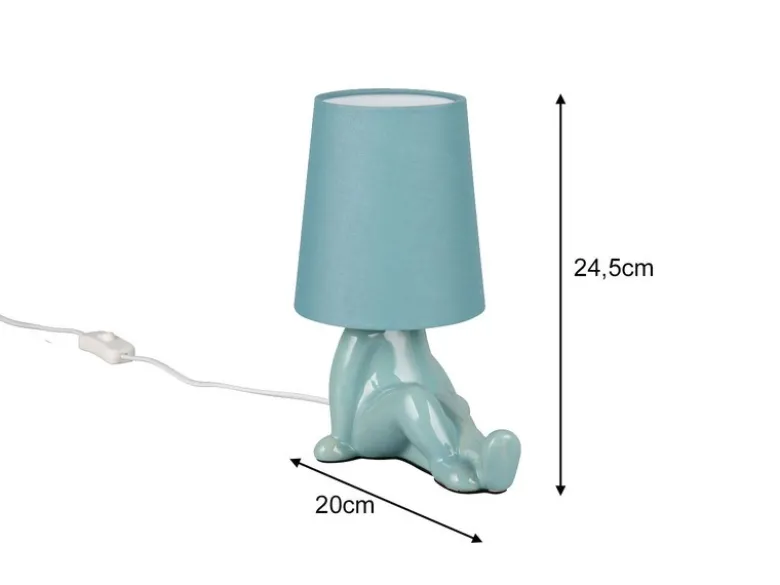 Tischleuchte HUMA Keramik Blau mit Stoffschirm, Höhe 24,5cm