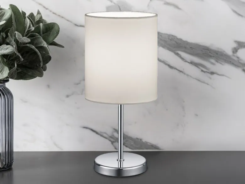 Tischleuchte JERRY 1-flammig Chrom Stoffschirm in Weiß, Höhe 28cm
