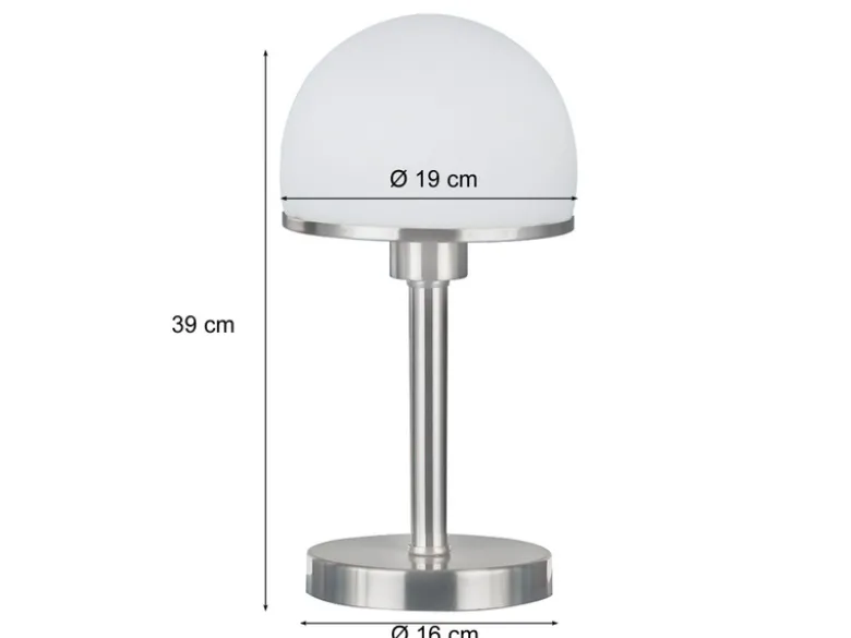 Tischleuchte JOOST II Silber Glasschirm Weiß - Touchfunktion, Höhe 39cm