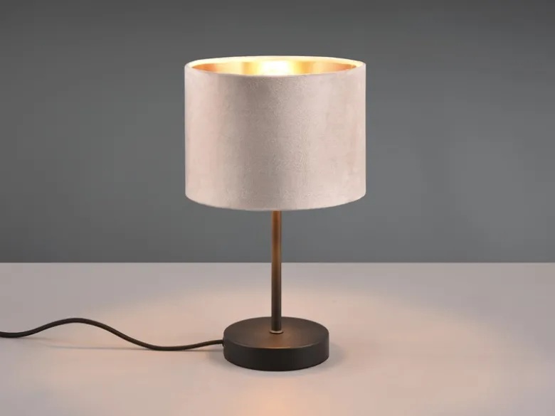 Tischleuchte JULIETA mit Samt Lampenschirm Beige Gold, Höhe 33cm