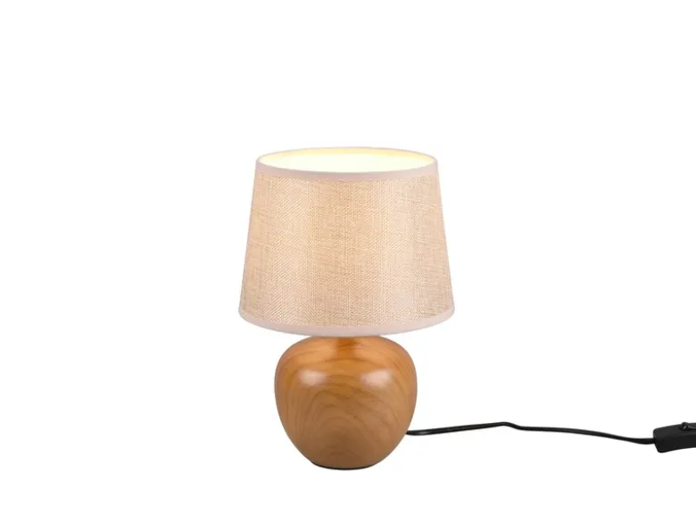 Tischleuchte LUXOR Keramik Holzoptik mit Stoffschirm Beige, Höhe 26cm