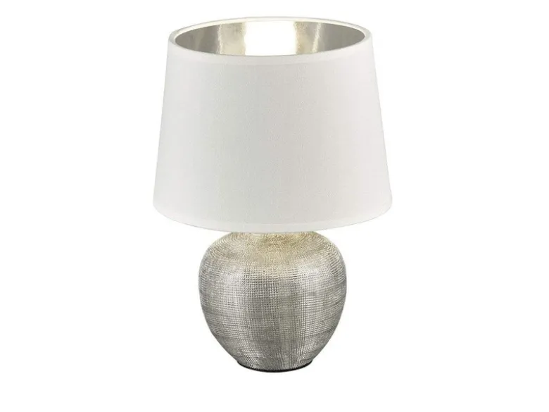 Tischleuchte LUXOR Keramik mit Stoffschirm Weiß / Silber, Höhe 26cm