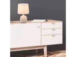 Tischleuchte MALU mit Keramikfuß & Stoffschirm Beige, Höhe 26cm