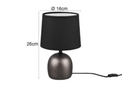 Tischleuchte MALU mit Keramikfuß Silber & Stoffschirm Schwarz, Höhe 26cm