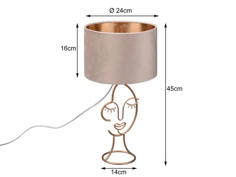 Tischleuchte MARY Lampenschirm Samt in Beige Gold, Höhe 46cm