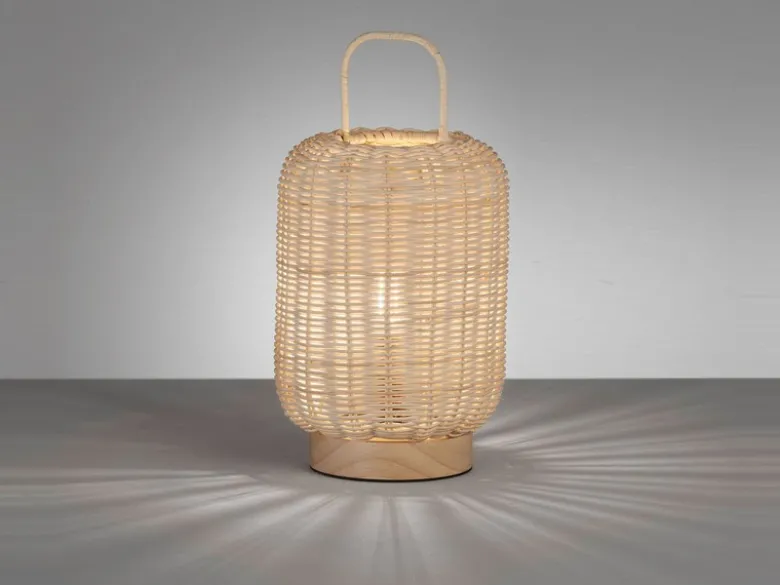 Tischleuchte NATURE, Laterne aus Holz & Korbgeflecht, Höhe 28,5cm