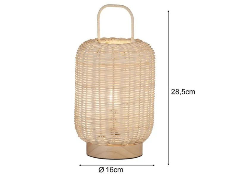 Tischleuchte NATURE, Laterne aus Holz & Korbgeflecht, Höhe 28,5cm
