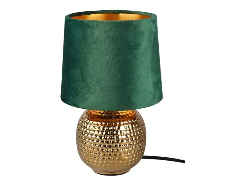 Tischleuchte SOPHIA Grün/Gold Keramikfuß Samtschirm, Höhe 26cm