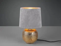 Tischleuchte SOPHIA mit Keramikfuß & Samtschirm Grau - Gold, Höhe 26cm