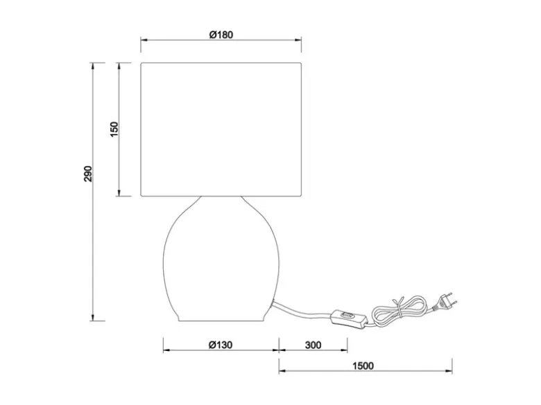 Tischleuchte VELA mit Glasfuß Grün und Stoffschirm Weiß, Höhe 29cm