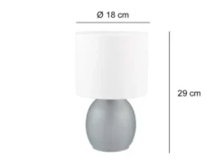 Tischleuchte VELA mit Glasfuß Grau und Stoffschirm Weiß, Höhe 29cm