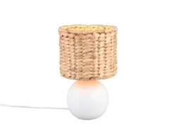 Tischleuchte VINA Keramikfuß Weiß mit Seegras Lampenschirm, Höhe 29cm