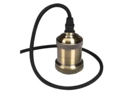 Universal Schnurpendel für Hängelampe E27 Bronze / Kabel Textil Schwarz, Ø 8,5cm