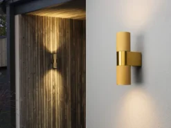 Up and Down LED Außenwandleuchte Aluminium Gold, Höhe 23,5cm