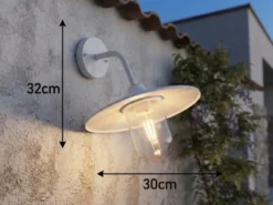 Vintage Außenwandleuchte in Weiß mit E27 LED, Höhe 32cm