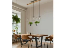 Vintage Balkenpendelleuchte PLANT 3-flammig mit Naturholz für Pflanzen