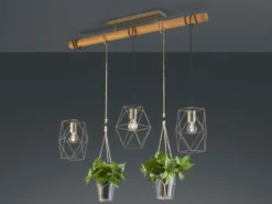 Vintage Balkenpendelleuchte PLANT 3-flammig mit Naturholz für Pflanzen
