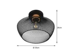 Vintage LED Deckenleuchte Drahtgeflecht Schwarz mit Holz Ø 35cm