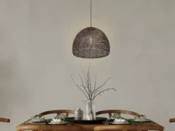 Vintage Pendelleuchte KAMARA aus Metallgeflecht in Altmessing, Ø 36cm