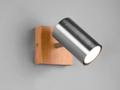 Wand- & Deckenstrahler MARLEY Silber mit Holz, Breite 9cm