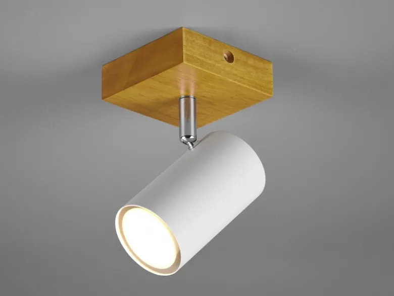 Wand- & Deckenstrahler MARLEY Weiß mit Holz, Breite 9cm