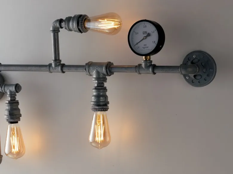 Wandleuchte AMARCORD 5-flammig in Wasserrohr Optik, Grau antik, Breite 114cm