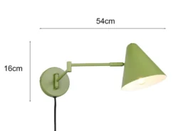 Wandleuchte COSIMA mit Stecker, Schalter und Schwenkarm, Grün, Höhe 16cm