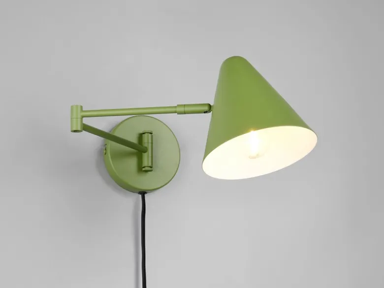 Wandleuchte COSIMA mit Stecker, Schalter und Schwenkarm, Grün, Höhe 16cm