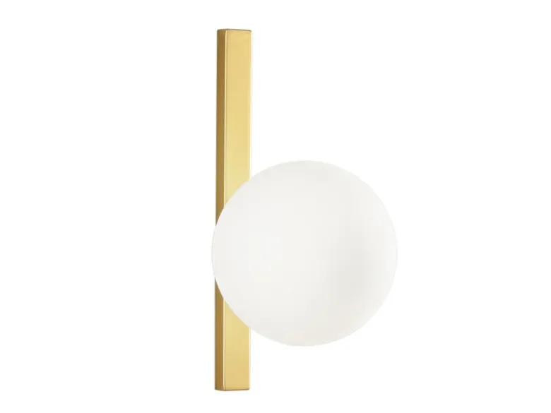 Wandleuchte ENOIRE 1-flammig Gold mit Glaskugel Opalweiß, Höhe 28cm