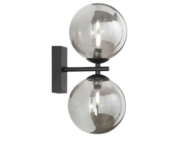 Wandleuchte HONEY 2-flammig Schwarz - Glaskugeln Rauchglas, Höhe 34cm