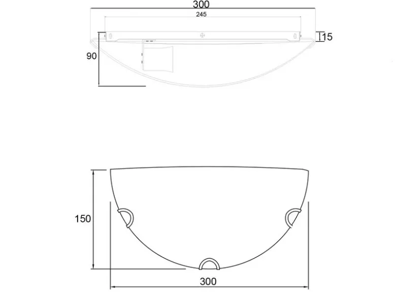 Wandleuchte LANA halbrund Glas Weiß, Breite 30cm