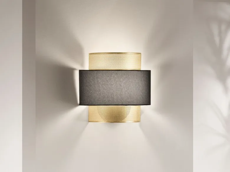 Wandleuchte LOUNGE Metall Gold mit Stoffblende Schwarz, Breite 25cm