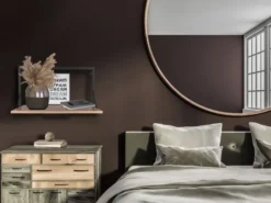 Wandregal LEONIE aus Holz mit LED Beleuchtung Metall Schwarz 50cm breit