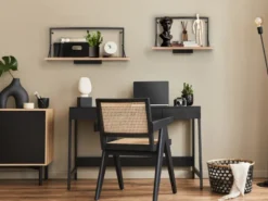 Wandregal LEONIE aus Holz mit LED Beleuchtung Metall Schwarz 90cm breit