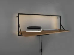 Wandregal LEONIE aus Holz mit LED Beleuchtung Metall Schwarz 90cm breit