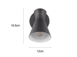 Wandstrahler ENZO Retro Schwarz mit Schalter & Stecker, Breite 12cm