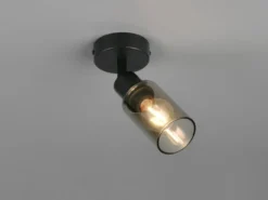 Wandstrahler MARS Schwarz mit Rauchglas Lampenschirm, Höhe 17,5cm