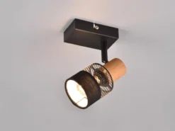 Wandstrahler NANDINI mit Holz & Draht-Stoff Lampenschirm, Breite 7cm
