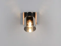 Wandstrahler TRAVIA mit Schalter, Rauchglas Schwarz & Holz, Breite 10cm