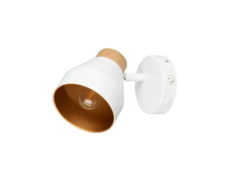Wandstrahler VALENTIN mit Schalter, Metall Weiß / innen Gold, Breite 11cm