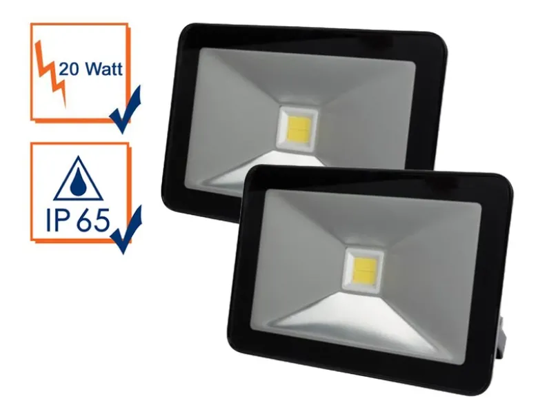 20 Watt LED Strahler 2er SET, 3000 Kelvin Warmweiß, IP65, 13x18cm